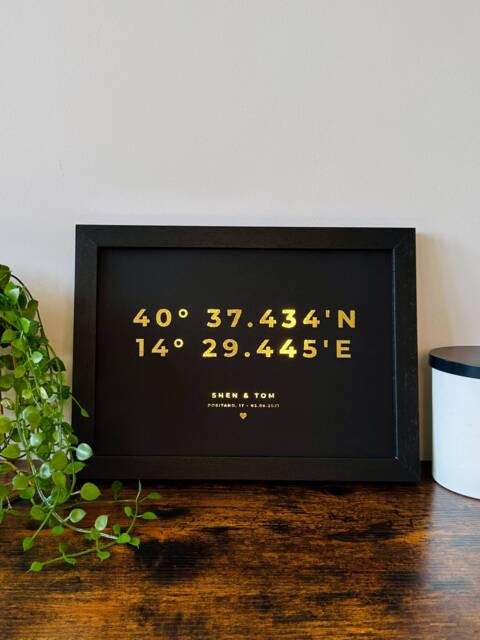 Custom Latitude Coordinates - Metallic Foil Print Gold, Silver Wedding, Birthday, Anniversary, Christmas, Valentine's Day A4 A3 - image 1