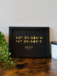 Custom Latitude Coordinates - Metallic Foil Print Gold, Silver Wedding, Birthday, Anniversary, Christmas, Valentine's Day A4 A3 - thumbnail 1