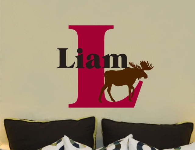 Moose Boys Name Initial Wall Decal Woodland Decal, Personalized Vinyl Sticker Decor Kids Teen & Nursery C080 - image 1