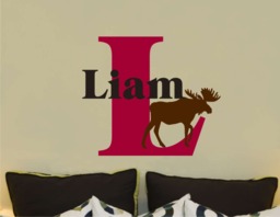 Moose Boys Name Initial Wall Decal Woodland Decal, Personalized Vinyl Sticker Decor Kids Teen & Nursery C080 - thumbnail 1