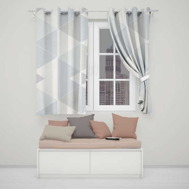 Scandi Neutral Blue Triangle Blackout Curtains Geometric Nordic Eyelet Thermal Drapes Beige Navy Minimalist Bedroom Living Room Window Decor - image 1