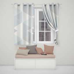 Scandi Neutral Blue Triangle Blackout Curtains Geometric Nordic Eyelet Thermal Drapes Beige Navy Minimalist Bedroom Living Room Window Decor - thumbnail 1