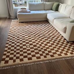 Handwoven Wool Checkered Rug, Moroccan Berber Style - thumbnail 1