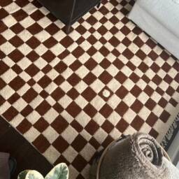 Handwoven Wool Checkered Rug, Moroccan Berber Style - thumbnail 2
