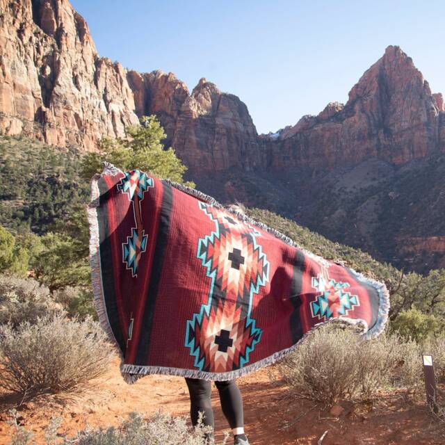 Esme Southwest Woven Tapestry Blanket, Native American Inspired Pattern, Tribal Camp Throw Cotton Made in Usa 72x54 - image 1