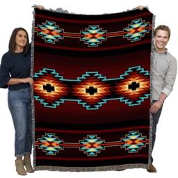 Esme Southwest Woven Tapestry Blanket, Native American Inspired Pattern, Tribal Camp Throw Cotton Made in Usa 72x54 - thumbnail 3