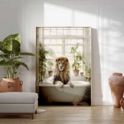 Lion in Tub Wall Art, Bathroom Art Print, Funny Bathing, Animal Bathtub - thumbnail 2