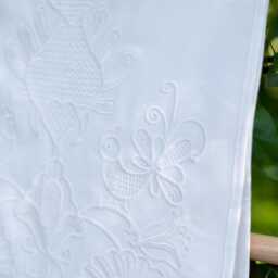 White Wedding Rushnyk Towel With White Embroidery, Traditional Slavic Embroidered Flowers & Birds, Ukrainian - thumbnail 3