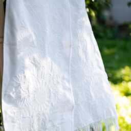 White Wedding Rushnyk Towel With White Embroidery, Traditional Slavic Embroidered Flowers & Birds, Ukrainian - thumbnail 2