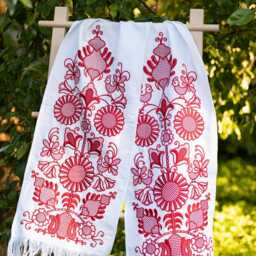 White Wedding Rushnyk Towel With White Embroidery, Traditional Slavic Embroidered Flowers & Birds, Ukrainian - thumbnail 4