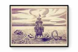 Sea Monsters Attacking A Sailing Ship Antique Print - Dated 1684 Reproduction Available Framed