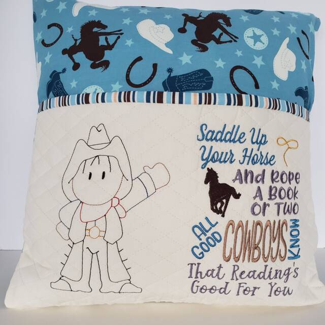 Cowboy Reading Book Pillow For Boy, Birthday Gift Boy, Kids Room Decor, Pocket - image 1