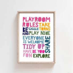 Playroom Rules Print, Prints, Nursery Wall Art, Girls Bedroom Decor, Kids Pink - thumbnail 2