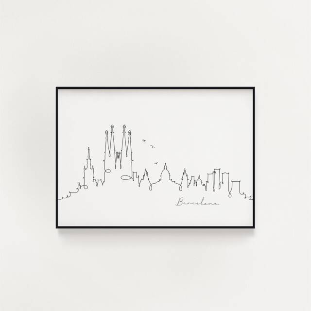Barcelona Skyline Line Art Print Minimalist Nordic Decor - image 1