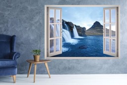 Land Of Waterfalls View Window 3D Wall Decal Art Removable Wallpaper Nature Mural Decor - thumbnail 1