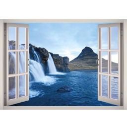 Land Of Waterfalls View Window 3D Wall Decal Art Removable Wallpaper Nature Mural Decor - thumbnail 2