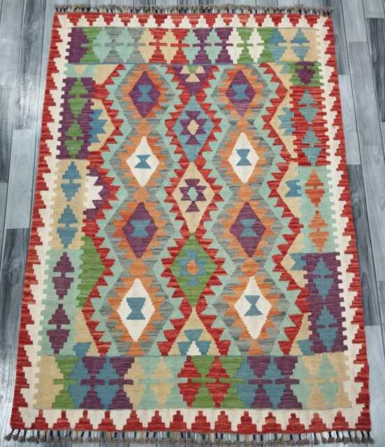 Classic Kilim Rug, Handmade Artisan Afghan Turkish Scandinavian Navajo Bohemian Wool Flatweave Multicolour Rug 172x128 cm - image 1