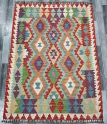 Classic Kilim Rug, Handmade Artisan Afghan Turkish Scandinavian Navajo Bohemian Wool Flatweave Multicolour Rug 172x128 cm - thumbnail 1