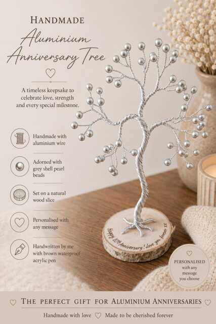 Personalised 10Th Anniversary Aluminium Tree, Handmade Wire Tree, Custom Message, 10 Years Wedding Gift - image 1