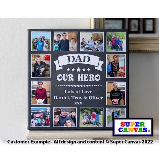 Dad Daddy Our Hero Custom Personalised Grandad Picture Photo Collage Family Wall Art Framed Canvas Print Birthday Fathers Day Gift - image 1