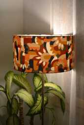 Seventies Terracotta Floral Cotton Fabric Lampshade, Vintage Table Lamp, Flower Pendant Light, Ceiling Retro Lighting - thumbnail 1
