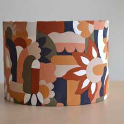 Seventies Terracotta Floral Cotton Fabric Lampshade, Vintage Table Lamp, Flower Pendant Light, Ceiling Retro Lighting - thumbnail 3