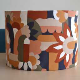 Seventies Terracotta Floral Cotton Fabric Lampshade, Vintage Table Lamp, Flower Pendant Light, Ceiling Retro Lighting - thumbnail 2