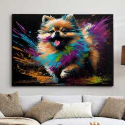 Colorful Pomeranian Dog Pet Abstract Modern Oil Painting Wall Art, Framed Canvas Poster Print, Home Kitchen Office Room Decor, Gifts - thumbnail 1