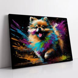 Colorful Pomeranian Dog Pet Abstract Modern Oil Painting Wall Art, Framed Canvas Poster Print, Home Kitchen Office Room Decor, Gifts - thumbnail 2