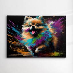 Colorful Pomeranian Dog Pet Abstract Modern Oil Painting Wall Art, Framed Canvas Poster Print, Home Kitchen Office Room Decor, Gifts - thumbnail 3