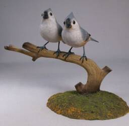 Tufted Titmouse Pair #1 Hand Carved & Painted Wooden Bird