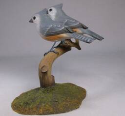 Tufted Titmouse Pair #1 Hand Carved & Painted Wooden Bird - thumbnail 2