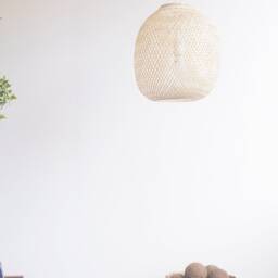 Round Bamboo Pendant Light - Woven Fishing Trap Lamp, Boho Rustic Decor - thumbnail 2