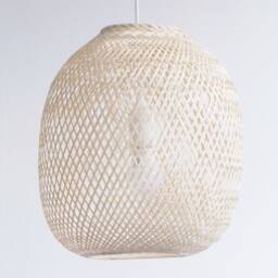 Round Bamboo Pendant Light - Woven Fishing Trap Lamp, Boho Rustic Decor - thumbnail 3