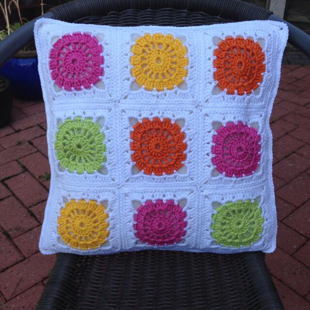 Crochet Cushion/Pillow Cover. Granny Square Wheely Cushion/Pillow Cover - image 1