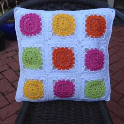 Crochet Cushion/Pillow Cover. Granny Square Wheely Cushion/Pillow Cover - thumbnail 1