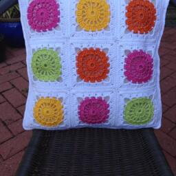 Crochet Cushion/Pillow Cover. Granny Square Wheely Cushion/Pillow Cover - thumbnail 3