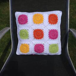 Crochet Cushion/Pillow Cover. Granny Square Wheely Cushion/Pillow Cover - thumbnail 2