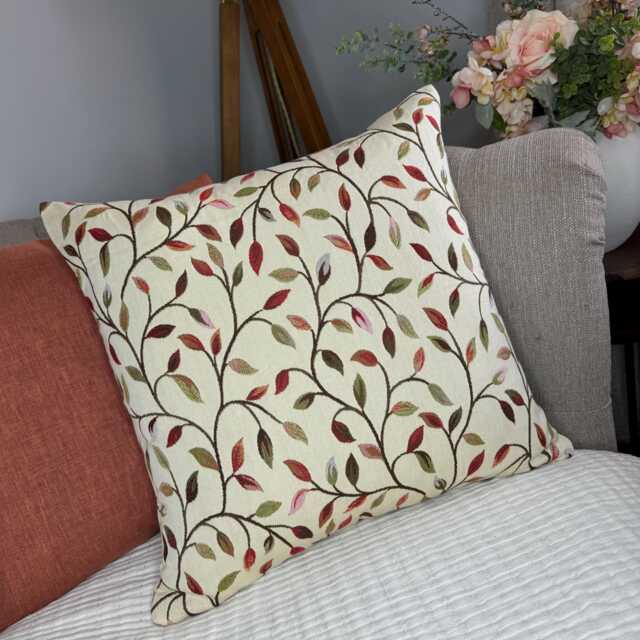 Red - Beige Cream Pillow Cover , Voyage Cervino Fabric, Classic Leaf Trail Cushion Cover, Farmhouse Countryside Home Decor - image 1