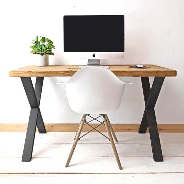 Office Desk Handcrafted Using Rustic Solid Wood - X-Frame Ben Simpson Furniture - image 1