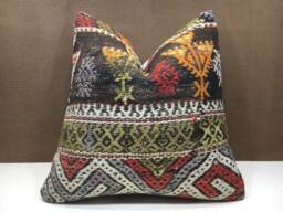 Vintage Kilim Pillow Cover, Handwoven Bohemian Throw 20x20 - thumbnail 1