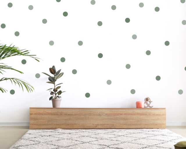 Earthy Green Polka Dot Fabric Wall Stickers Muted Sage Decor - image 1