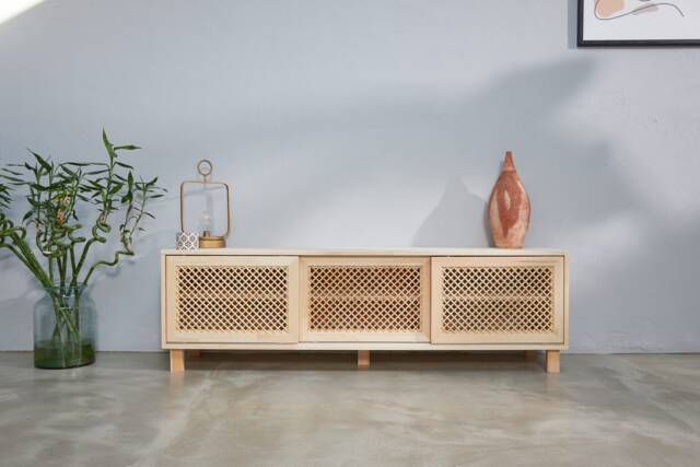 Japandi Tv Stand, Handmade From Solid Pinewood - Dipi - image 1
