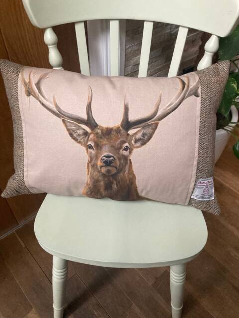Handmade Harris Tweed Stag Cushion Cover Beige Herringbone Pillow - image 1