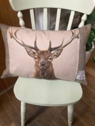 Handmade Harris Tweed Stag Cushion Cover Beige Herringbone Pillow - thumbnail 1