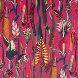 Botanical Cerise Velvet Lampshade Handmade Green Fringe Pendant Shade - thumbnail 4