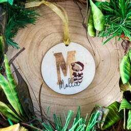 Personalised Glitter Bauble, Name & Initial Tree Gift, Santa Bear Decoration, Christmas Eve Box, Stocking Filler, Matching Family Bauble - thumbnail 2
