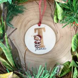 Personalised Glitter Bauble, Name & Initial Tree Gift, Santa Bear Decoration, Christmas Eve Box, Stocking Filler, Matching Family Bauble - thumbnail 3