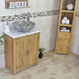 Solid Oak Bathroom Vanity Unit - White Marble Top Basin Choice 310Wmsbc - thumbnail 3