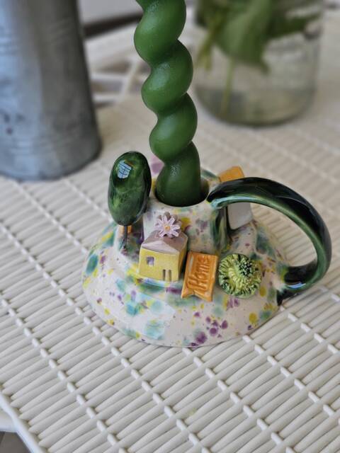 Handmade Ceramic Candle Holder With Miniature Houses - image 1